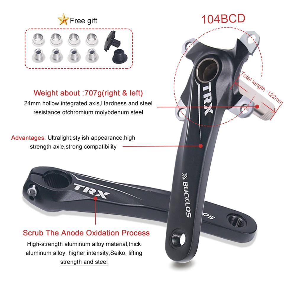 IBOWZ Fiets Crankset, MTB Vierkante Taper Crankstel 64/104BCD 30/32T