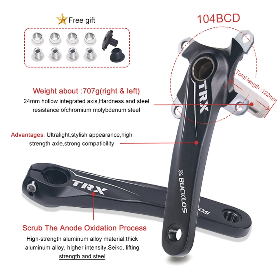 Juego de bielas de bicicleta de montaña BUCKLOS 104BCD 30-42T plato estrecho ancho manivela de 170 mm Foto 2 de 4