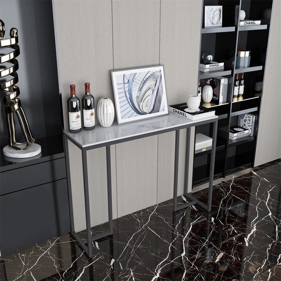 Modern Hallway Entryway Table with Marble Top Narrow Console Desk Table TV Stand - Image 3 of 4
