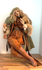 Artist Doll Russian Moscow Handmade 20" Seated Woman in Chair Leather Fur OOAK