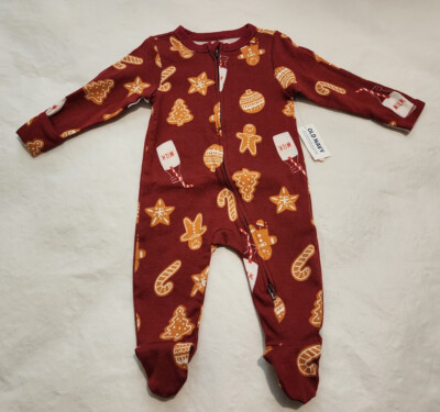 NWT Old Navy Christmas Milk & Cookies Footed 1PC Sleeper 3-6 Months