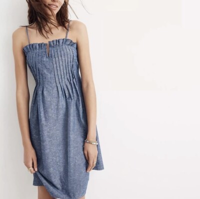 madewell pintuck denim dress Madewell Denim Pintuck Cami Chambray Dress Size 2