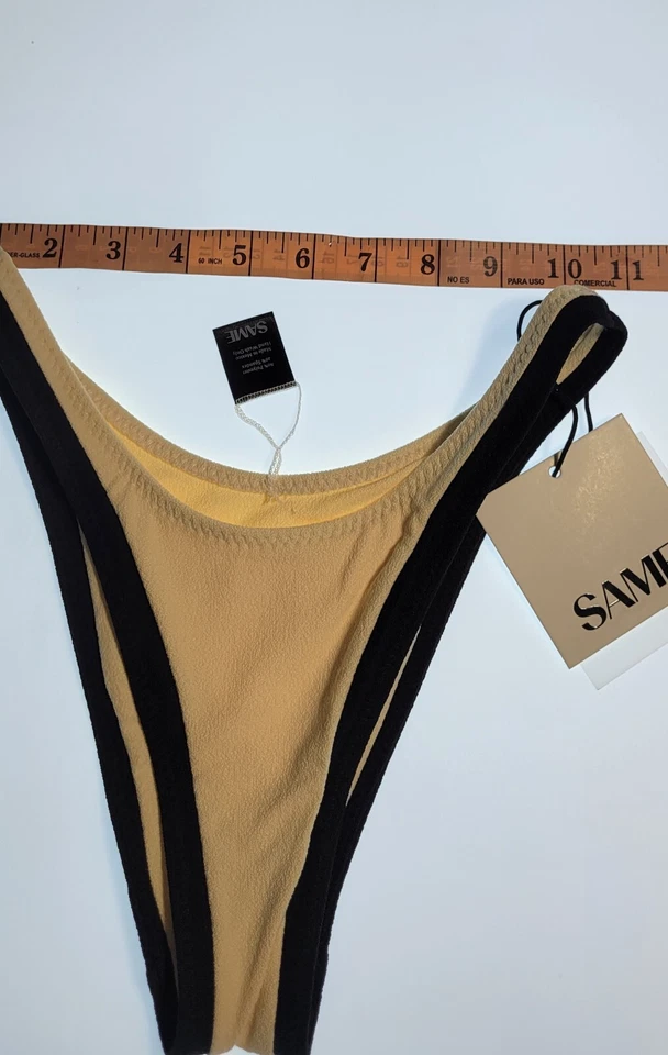 MISMO Los Angeles Bottom Nadar Mujer Tiro Alto Sólido Talla XS Imitación Gamuza Beige Foto 4 de 4