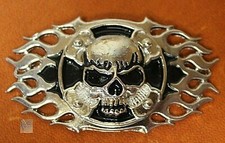 CRAFTOOL - TANDY LEATHER 2" x 1 1/2" SKULL CROSS FLAME CONCHO 71502-01