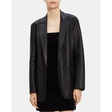 Theory Ladies Relaxed Blazer In Leather Black, Size Small