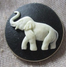 CREAM ON BLACK ELEPHANT  CAMEO BUTTON    1 inch