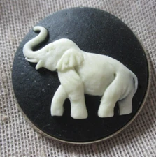CREAM ON BLACK ELEPHANT  CAMEO BUTTON    1 inch