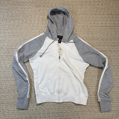 Coco Couture New York White Gray Cropped Zip Hoodie Cotton Track Jacket Y2K Sz M