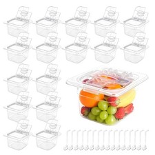 16 Pcs 4 Inch Food Pan W/ Lid Clear Plastic Food Pan Stackable Fruits Vegetables