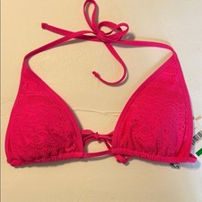 NWT Becca Pink Bikini Top Size Large Lace Crochet Triangle Swimwear Halter 138