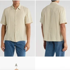 Rag & Bone Danny Cotton Gauze Button-Up Shirt L | Minimalist Natural