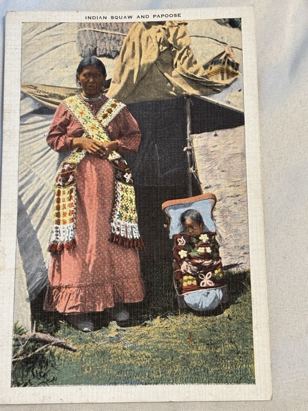 1938 Color Postcard American Indian Squaw and Papoose