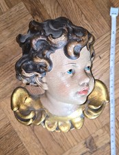 Putte Engel Engelskopf 15 cm Holzschnitzerei geschnitzt Holz Gold Wandengel