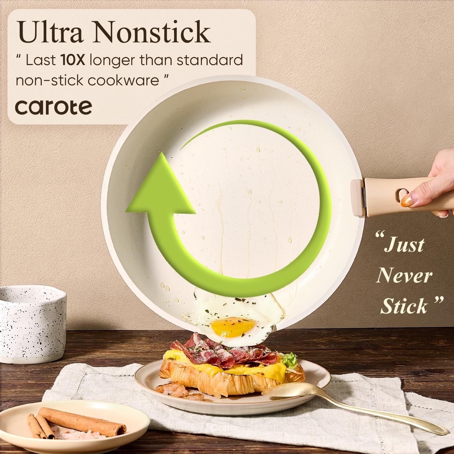 Ceramic Nonstick Cookware Set Detachable Handles Non Toxic Induction Safe alternate view 3