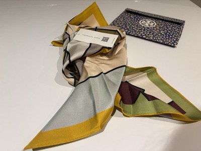 Tory Burch Abstract Logo Lines Square Silk Scarf