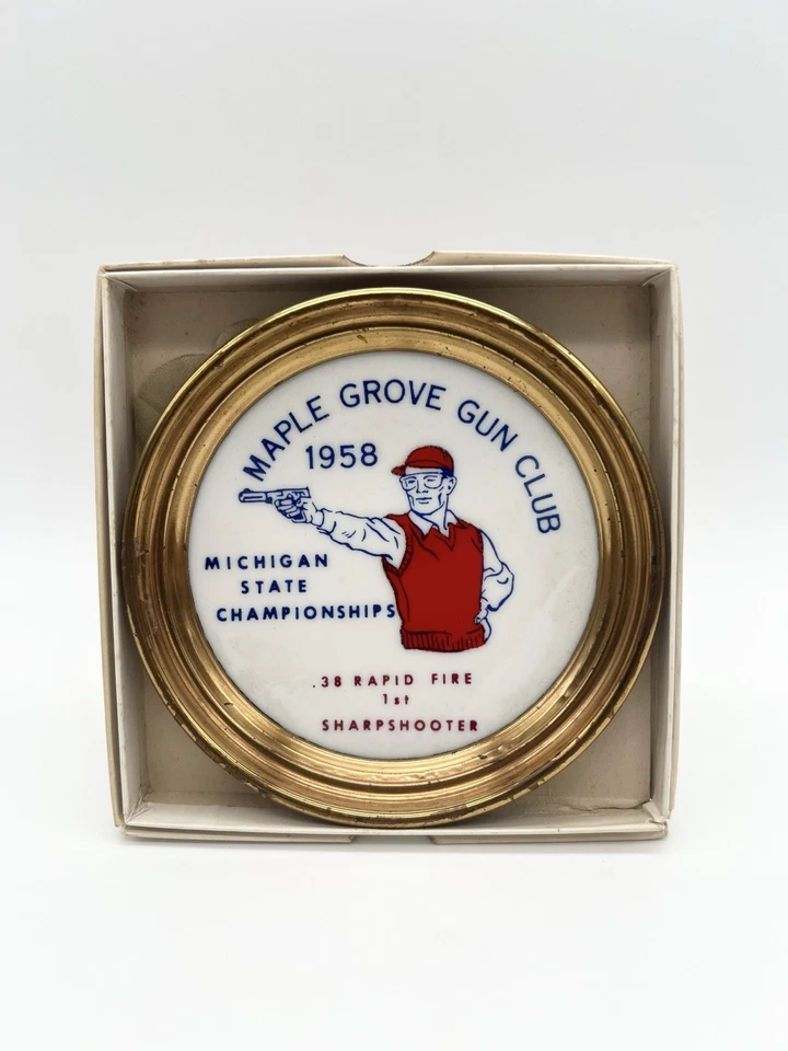 Vintage 1958 Maple Grove Gun Club Michigan State Championships Medal 1st .38 - Image 2 of 4