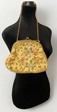 Vintage Floral Tapestry Evening Purse/Clutch Gold Chain And Lining.
