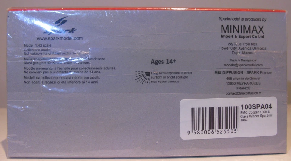 Spark 1:43 100SPA04 BMC Mini Cooper 1000S Class Winner Spa 24 1969 Vemaeve/Baker - Image 3 of 4