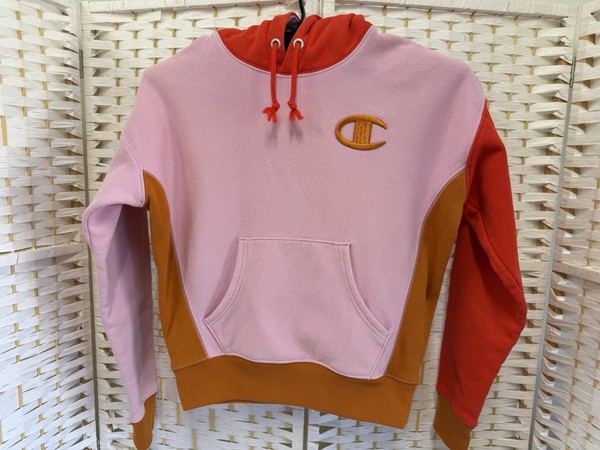 “Champion”Reverse Weave Women's Colourblock Pullover Hoodie XS Pink/Red/Brown😊