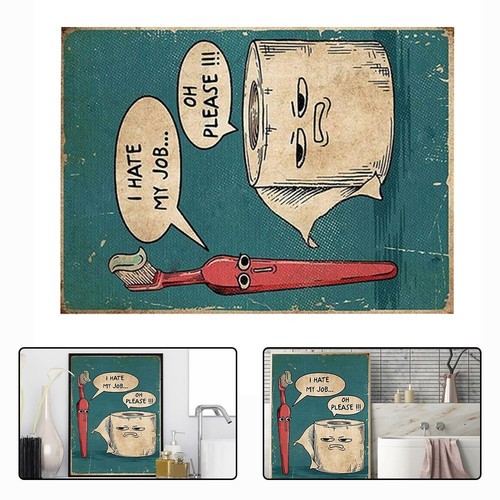 Panneau Mural Chat Humoristique Pour Salle De Bain 20x30cm - En Métal étamé, Design Vintage Drôle, Pour Maison, Bureau Ou Hôtel