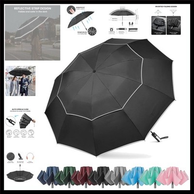 54/62 Inch Windproof Inverted Umbrella with Reflective Stripe Large Compact R...