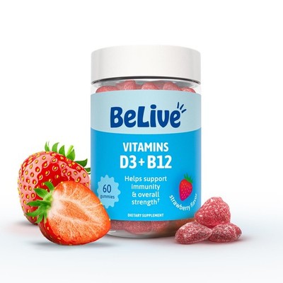 BeLive Vitamin D3 Gummies with B12 Vitamins - 60 Ct I 60 Count (Pack of 1) 