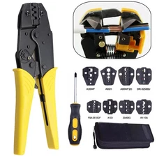 Ratcheting Crimping Tool Kit Cord End Terminals Wire Crimper Pliers 8Dies W/Case