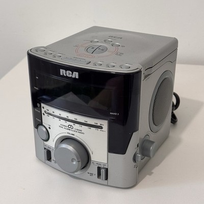 RCA Mini Silver Stereo CD Clock Radio Player RP3753A Tested Working
