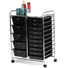 15 Drawer Rolling Organizer Cart Utility Storage Tool Scrapbook Paper Home Black