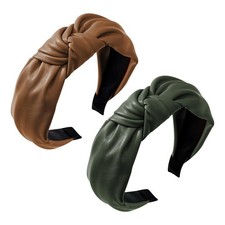2-Piece Leather Knotted Headbands for Women Girls, Top Knot Solid Color Non...