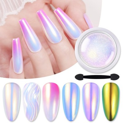 Chrome Aurora Nail Powder Mermaid Pearl Glitter Dust Kit for Gel Polish Nail Art