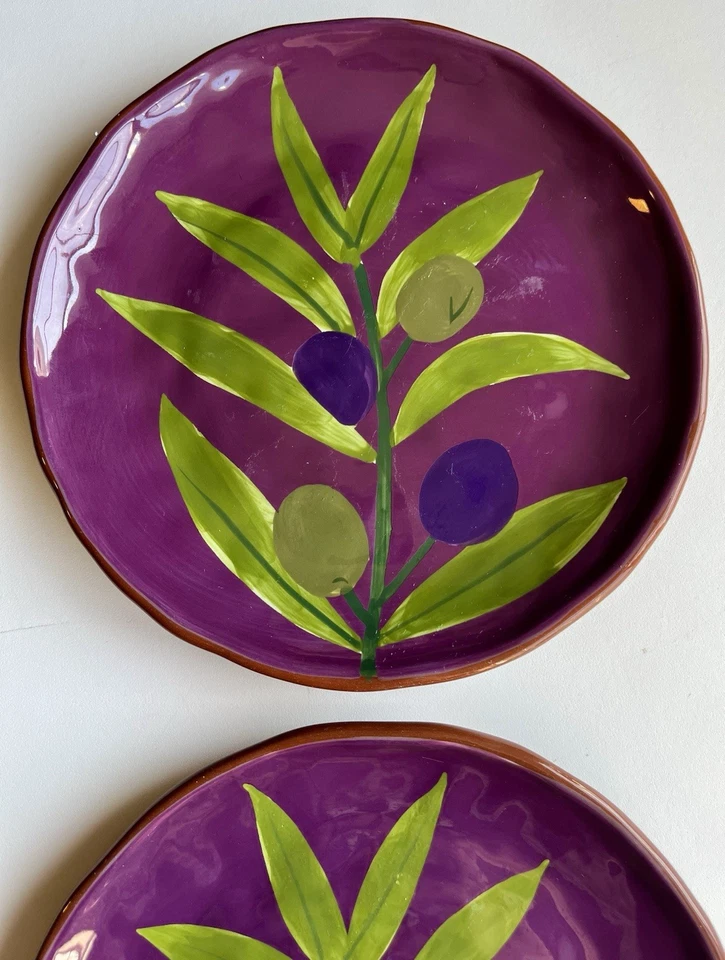 "Platos de 8"" para aperitivo/tapas de pan de cerámica de aceitunas verdes y moradas con etiqueta" Foto 3 de 4