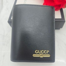 Gucci Bifold Wallet Black Leather Logo Compact Small Wallet