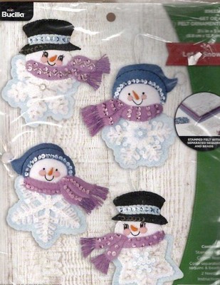 NIP BUCILLA SNOWMAN LET IT SNOW FELT ORNAMENTS KIT SET OF 4