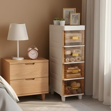 Plastic Slim Tall Bathroom Storage Cabinet w/3/4/5/6-Tiers Drawers, Freestanding