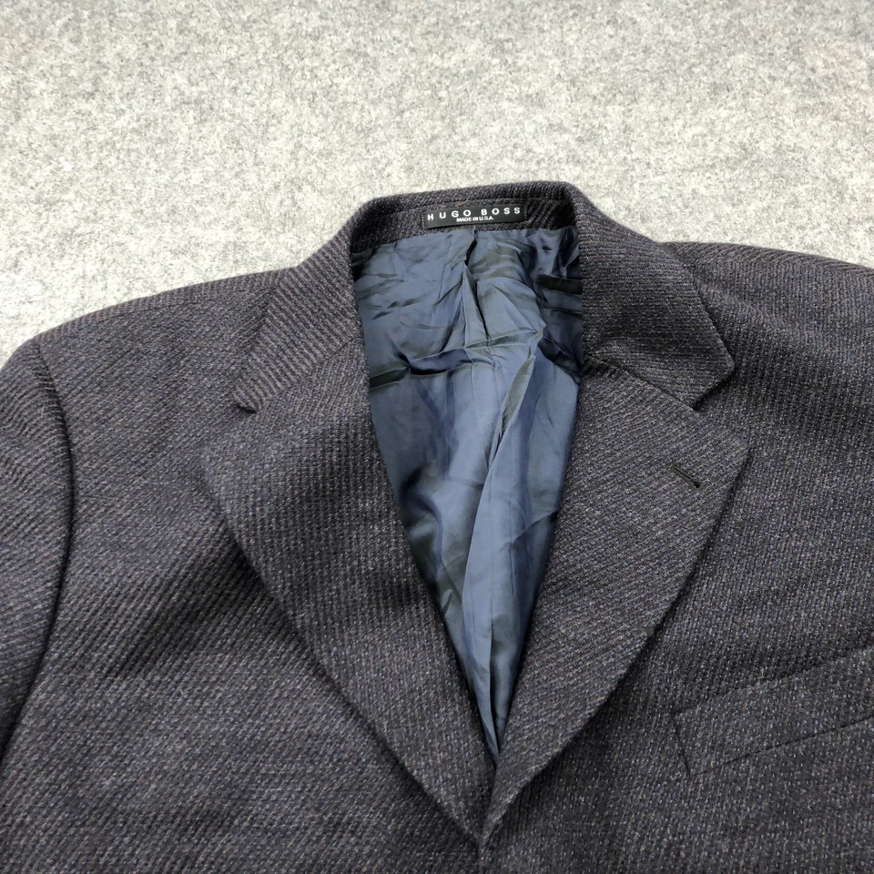 Jaqueta esportiva vintage Hugo Boss blazer masculina 46L marrom azul lã cashmere EUA - Imagem 4 de 4