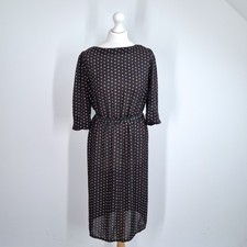 Vintage Mark Angelo Dress Belted 12 14 Black Geometric Print 70s 80s Work Shift