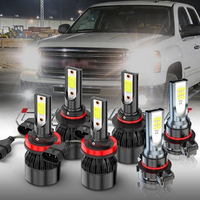 6PCS for Sierra 1500 2500 3500 2007-2013 LED Headlight High Low Fog Light Bulbs