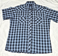 Wrangler Western Shirt Men s XL Blue Pearl Snap Plaid Short Sleeve Cowboy