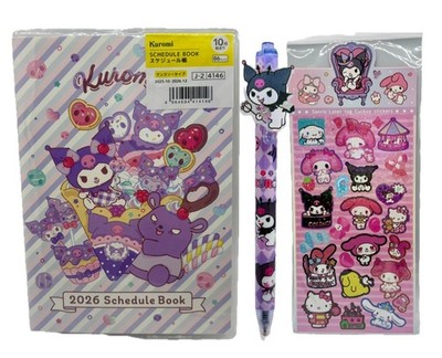 Sanrio Kuromi 2026 Schedule Book, Acrylic Topper Pen & Holographic Sticker Sheet