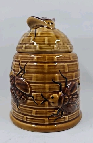 Vintage Honey Bee Honey Pot with Lid (no dipper) Brown Ceramic