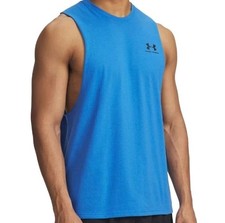 Under Armour Mens Left Chest Cut Off Tank. Blue. Size Large