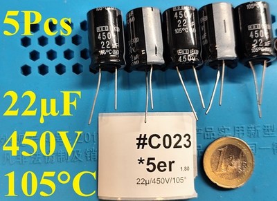 5x 22uF 450V 105°C Vishay ROE Roederstein Kondensatoren Capacitor Elko NOS HiFi