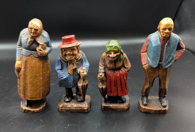 LOT 4 VILLAGER STATUES SYROCO FIGURES WOOD RESIN 2 COUPLES VINTAGE 5'' TALL