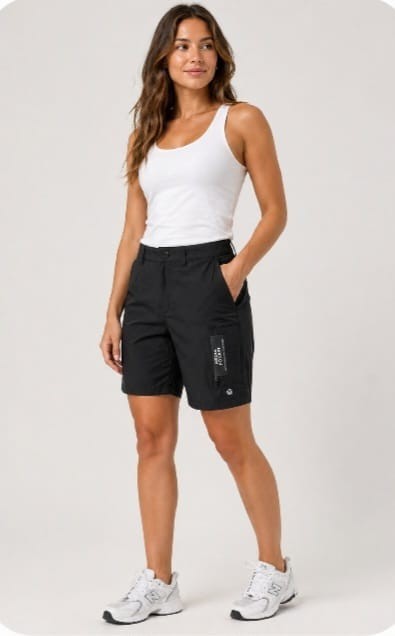 Mossimo Women’s Black Performance Shorts – Size 16-Slim Fit Lightweight Tech Fab