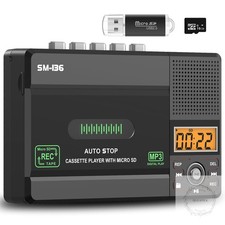 Small Cassette Tape Player, USB C or SD Card Audio Cassette to MP3 Digital Conve