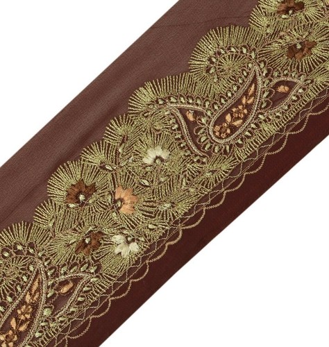 Vintage Sari Border Indian Craft Trim Embroidered Burgundy Sewing Ribbon Lace - Picture 6 of 12