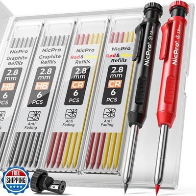 Nicpro Carpenter Pencil with Sharpener, Mechanical Pencils Set wi