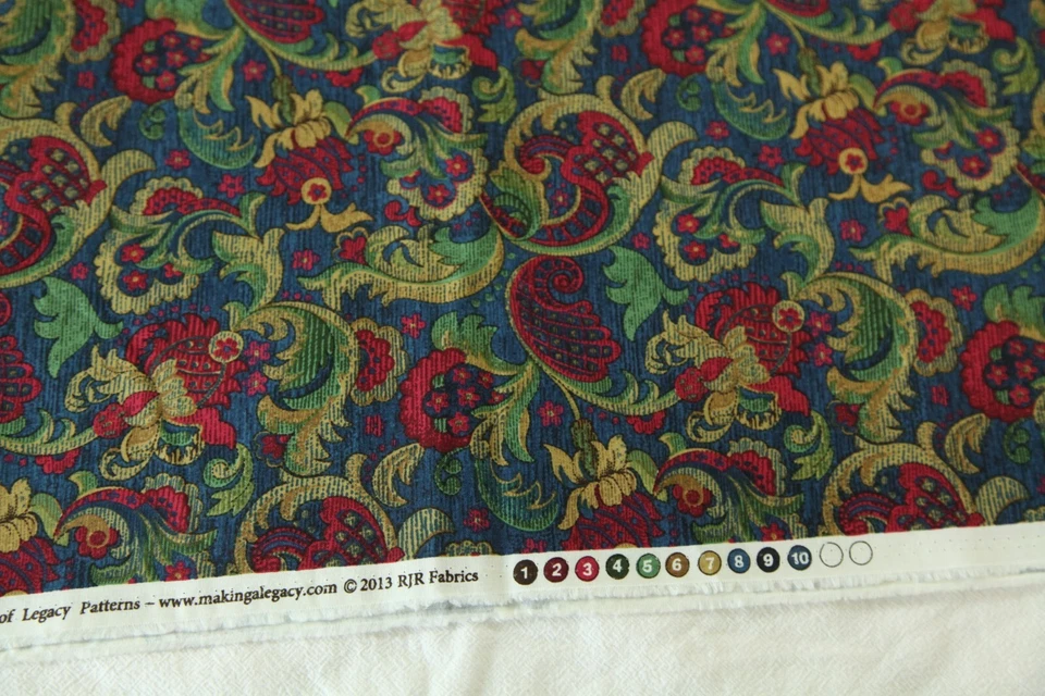 1Y RJR Briarcliff Legacy Quilt Cotton Fabric Blue Gold Scroll Traditional - Image 4 of 4