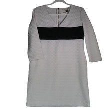 Rachel Roy Quilted Dress Womens Size M White Black Exposed Zip Pockets Career